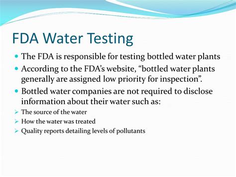 what does the fda test bottled water for|fda water testing guidelines.